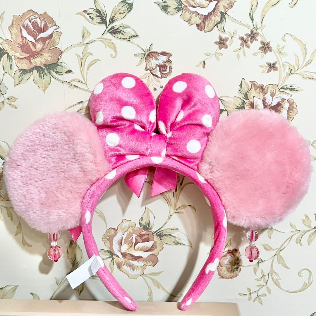 【Disney】ミニーマウス　カチューシャ　イヤリング　ピンク　ラメ　ドット柄