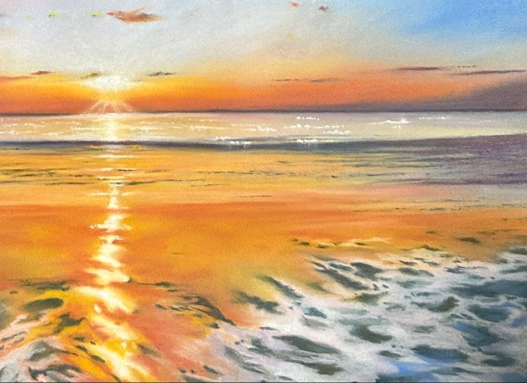 夕陽に照らされる夕景 パステル画 原画 54.0×39.5