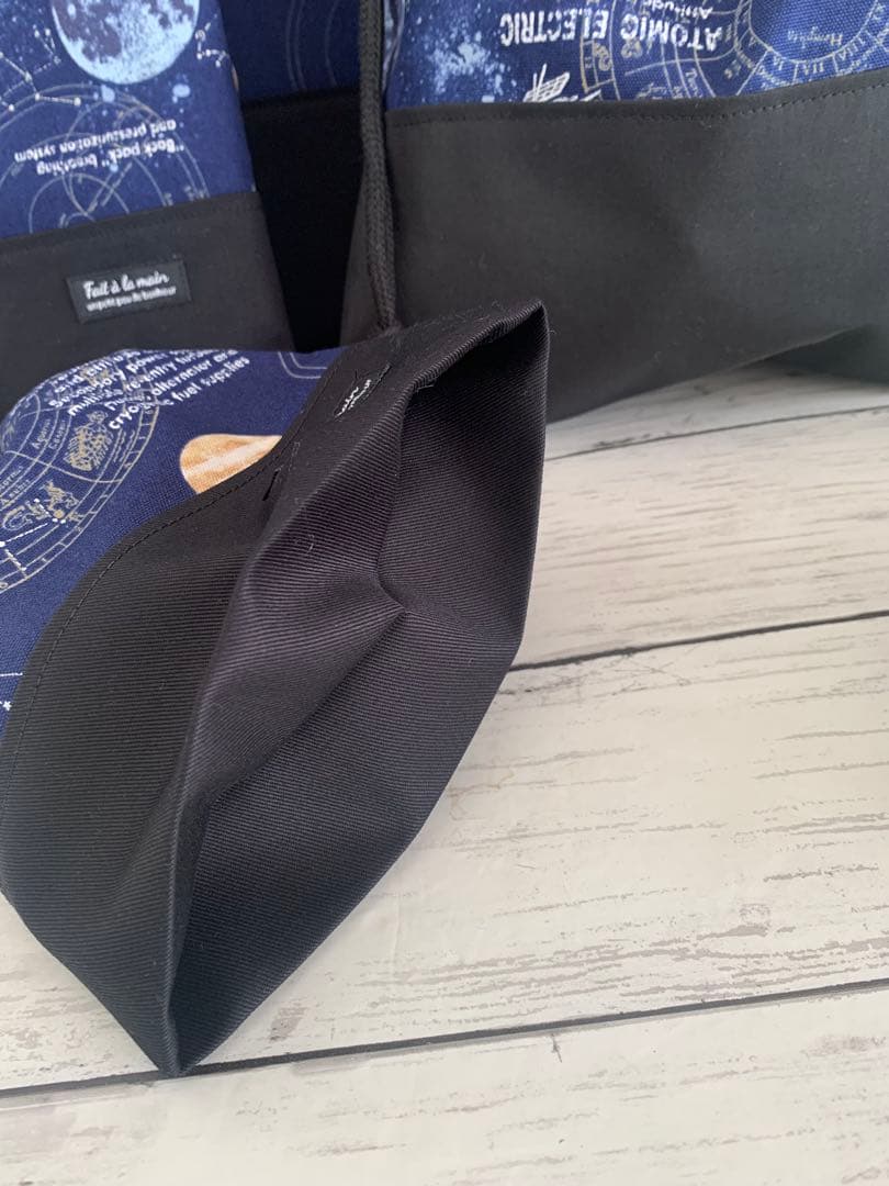 【宇宙柄】マチ付きレッスンバッグほか入園入学４点セット