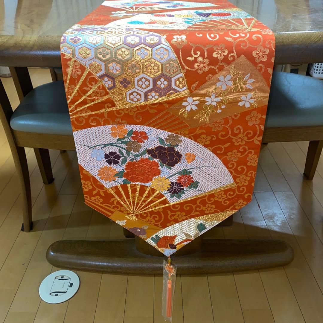 table runner 金彩扇面散らし　帯リメイク 長長尺　正絹