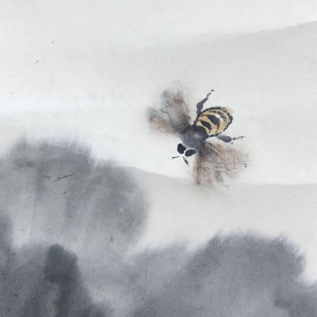 【真作】蒼樹健/牡丹に蜂図/花図/春の花図/花鳥図/掛軸/名家伝来/AD-312