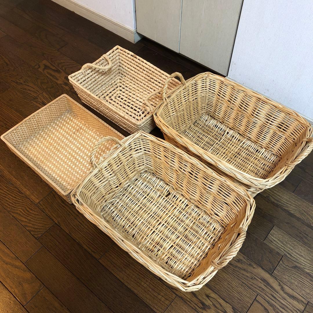 籐 バケット かご ランドリーチェスト 小物入れ おしゃれ 果物入れ 4点