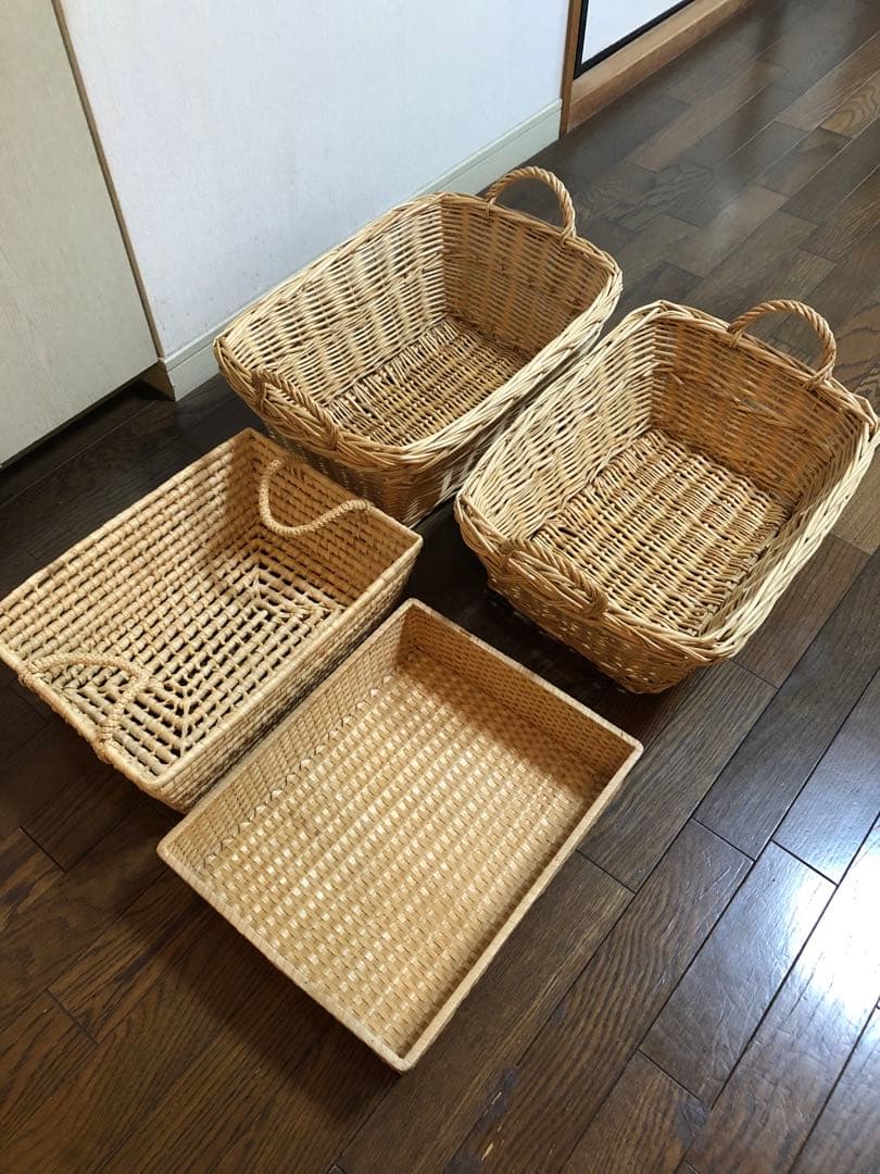 籐 バケット かご ランドリーチェスト 小物入れ おしゃれ 果物入れ 4点