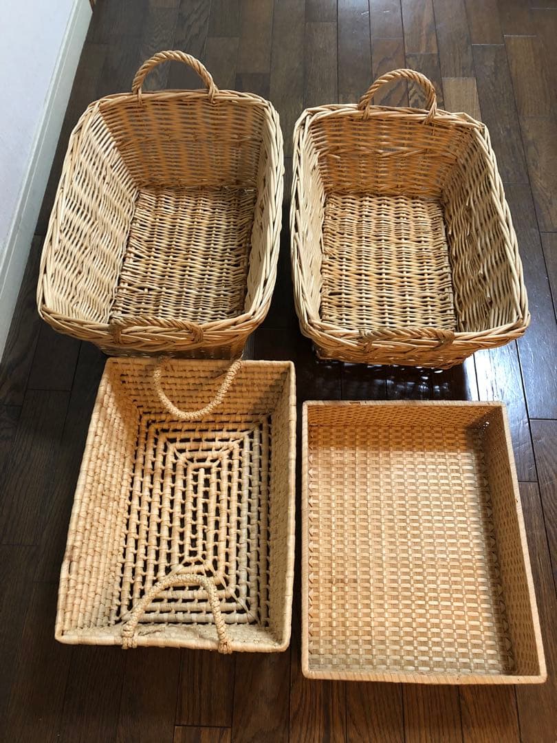 籐 バケット かご ランドリーチェスト 小物入れ おしゃれ 果物入れ 4点