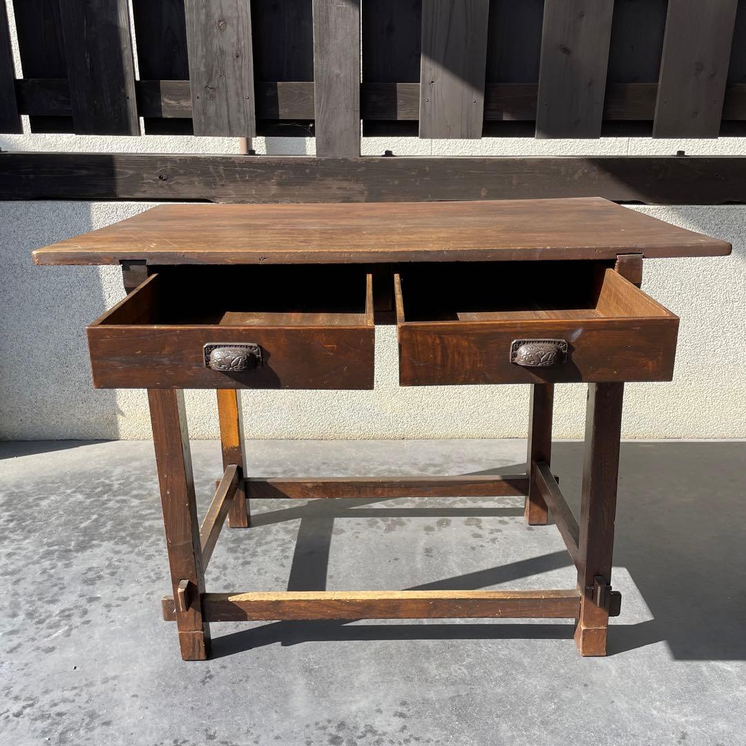 昭和レトロ　木製机　書斎机　文机　学習机　古道具　レトロ　骨董　デスク　テーブル