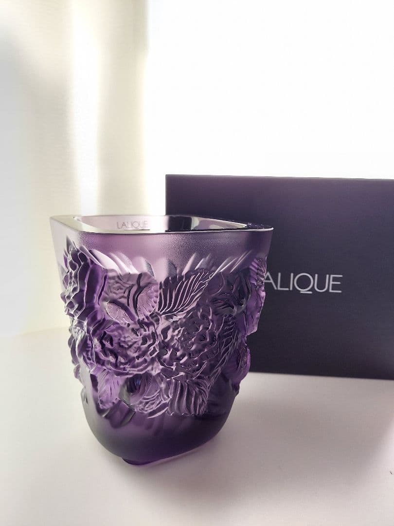 LALIQUE ベース　ピヴォワーヌ　パープルガラス工芸　アール・ヌーヴォー