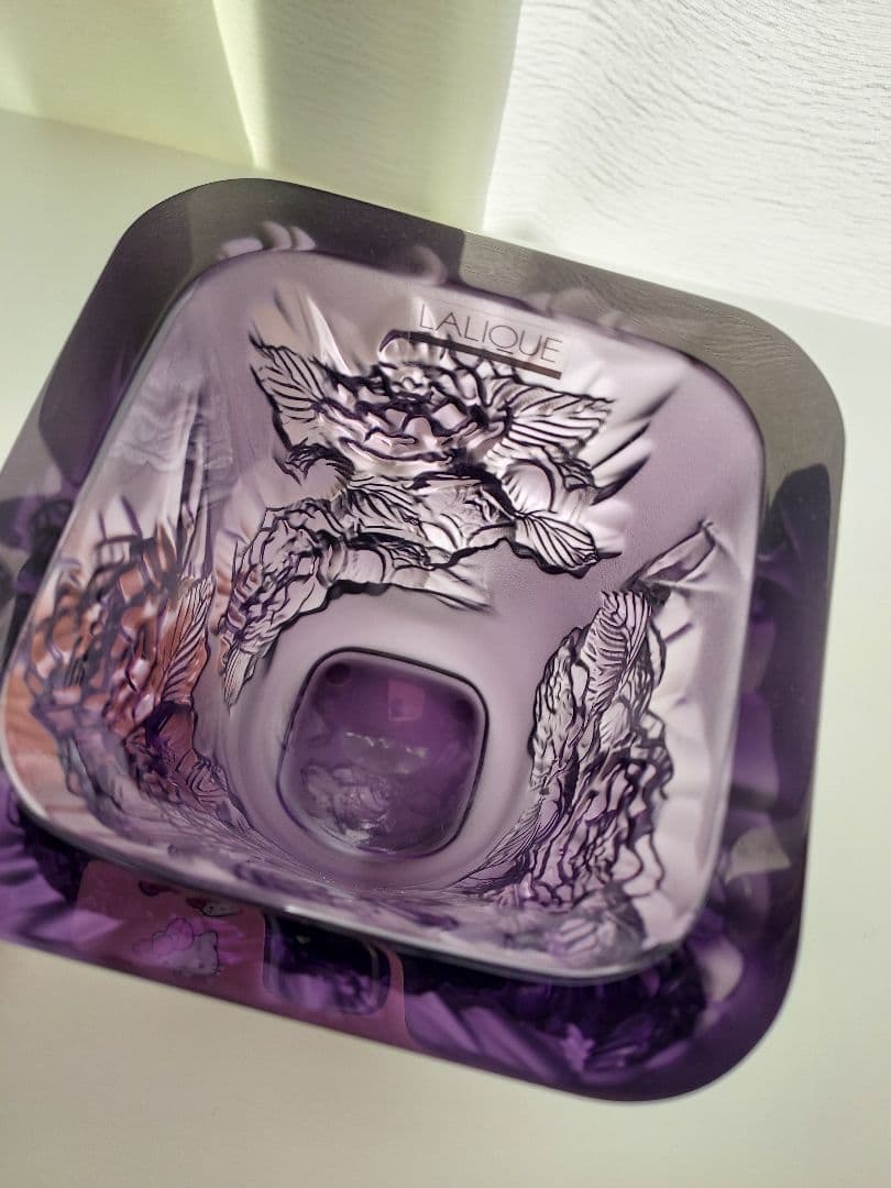LALIQUE ベース　ピヴォワーヌ　パープルガラス工芸　アール・ヌーヴォー