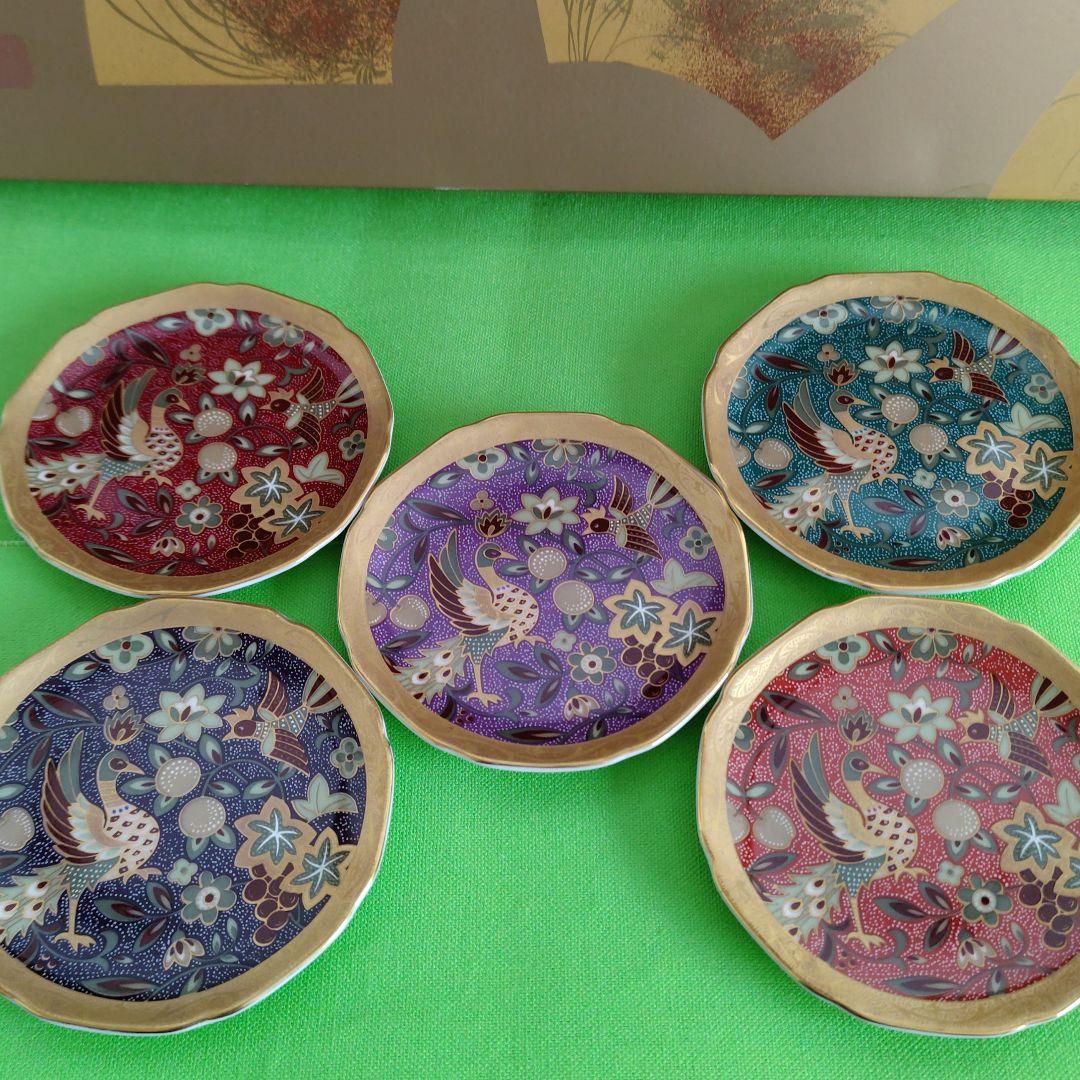 昇龍窯、ガンダーラ、金彩鳳凰図小皿５客セット