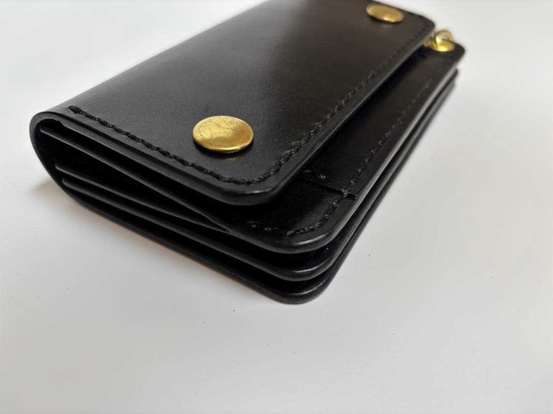 Staryan 黒　　ヌメ革ロマネスク　トラッカーウォレット　三層　真鍮