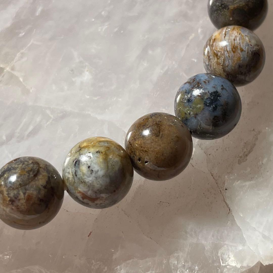 【アースカラー】ピーターサイト 約10㎜ 天然石 ブレスレット約16.5㎝