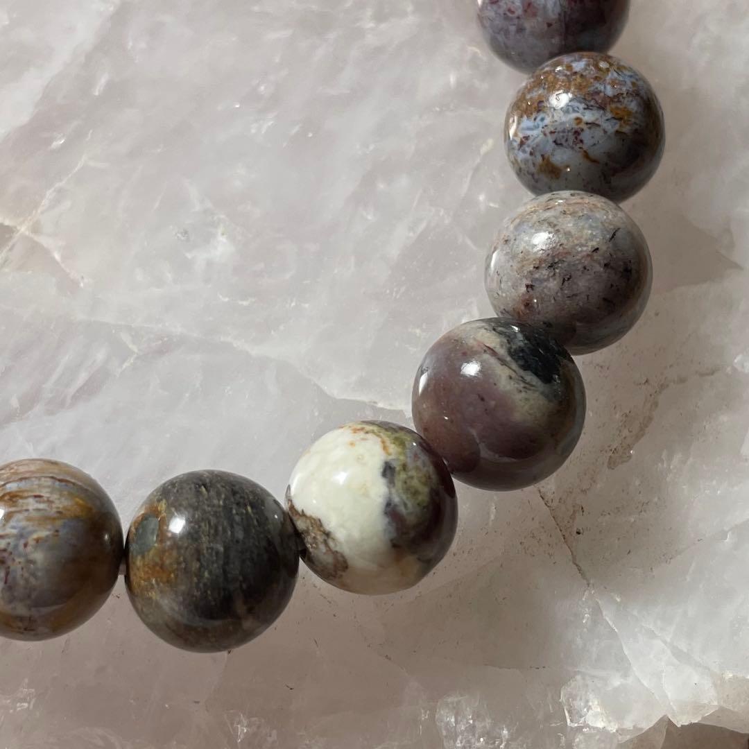 【アースカラー】ピーターサイト 約10㎜ 天然石 ブレスレット約16.5㎝