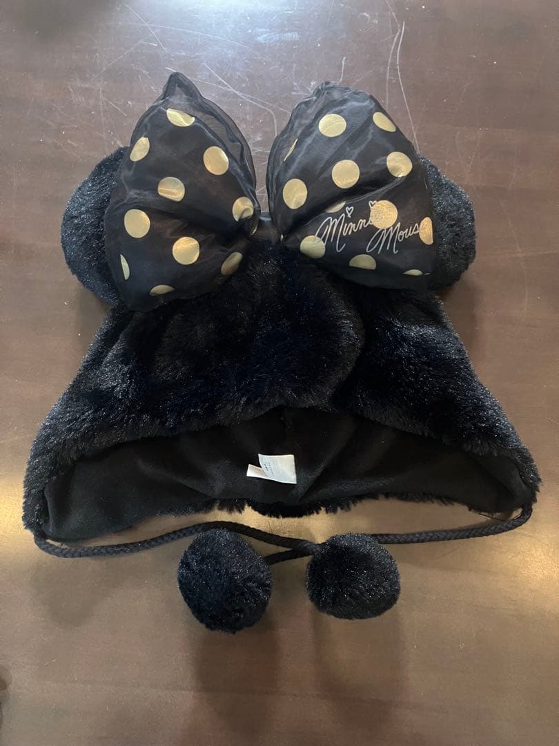 ディズニー　ミニー★ファンキャップ　帽子★ブラック　リボン　ドット