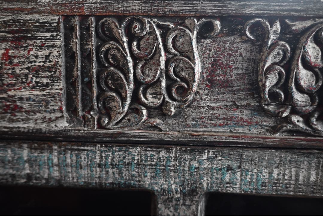 アンティーク チーク材 インド 古家具 ローボード ローキャビネット