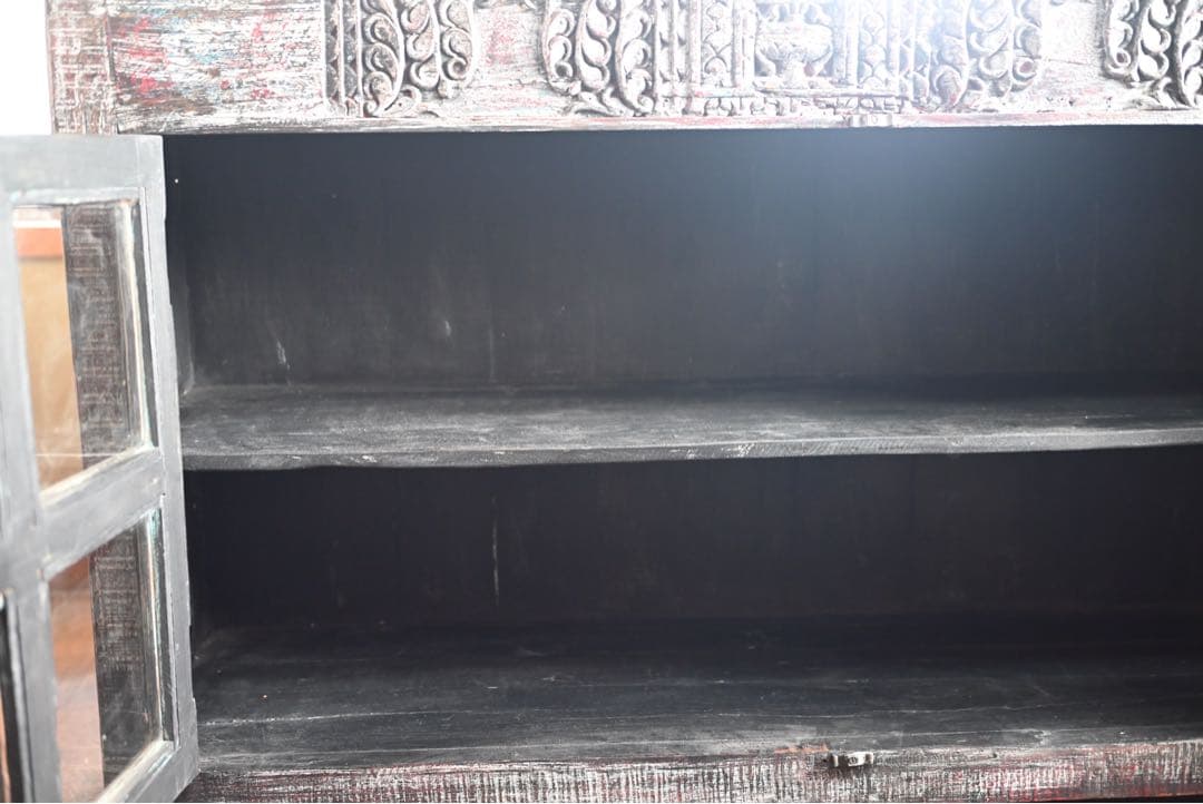 アンティーク チーク材 インド 古家具 ローボード ローキャビネット