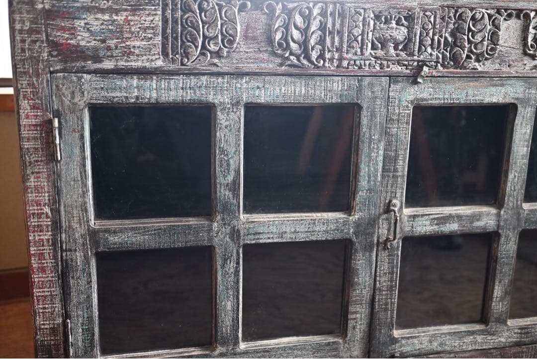 アンティーク チーク材 インド 古家具 ローボード ローキャビネット