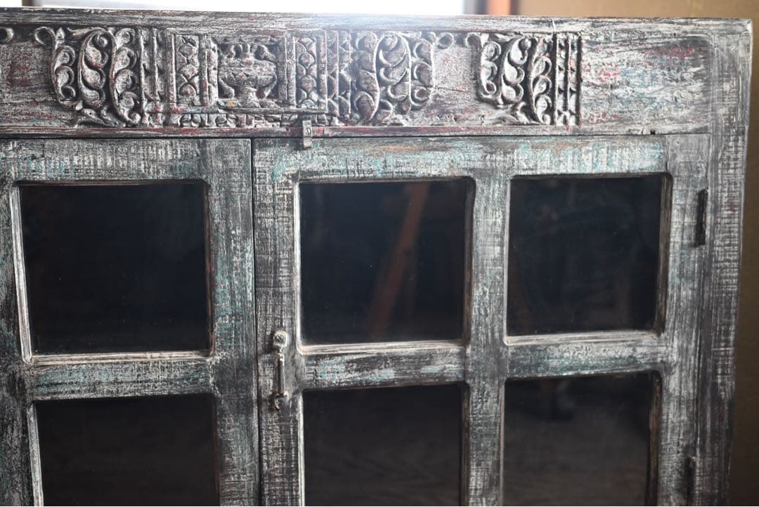 アンティーク チーク材 インド 古家具 ローボード ローキャビネット