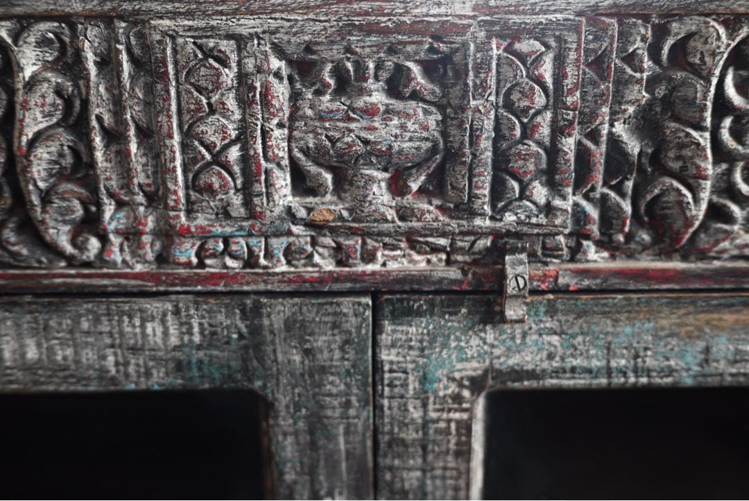 アンティーク チーク材 インド 古家具 ローボード ローキャビネット