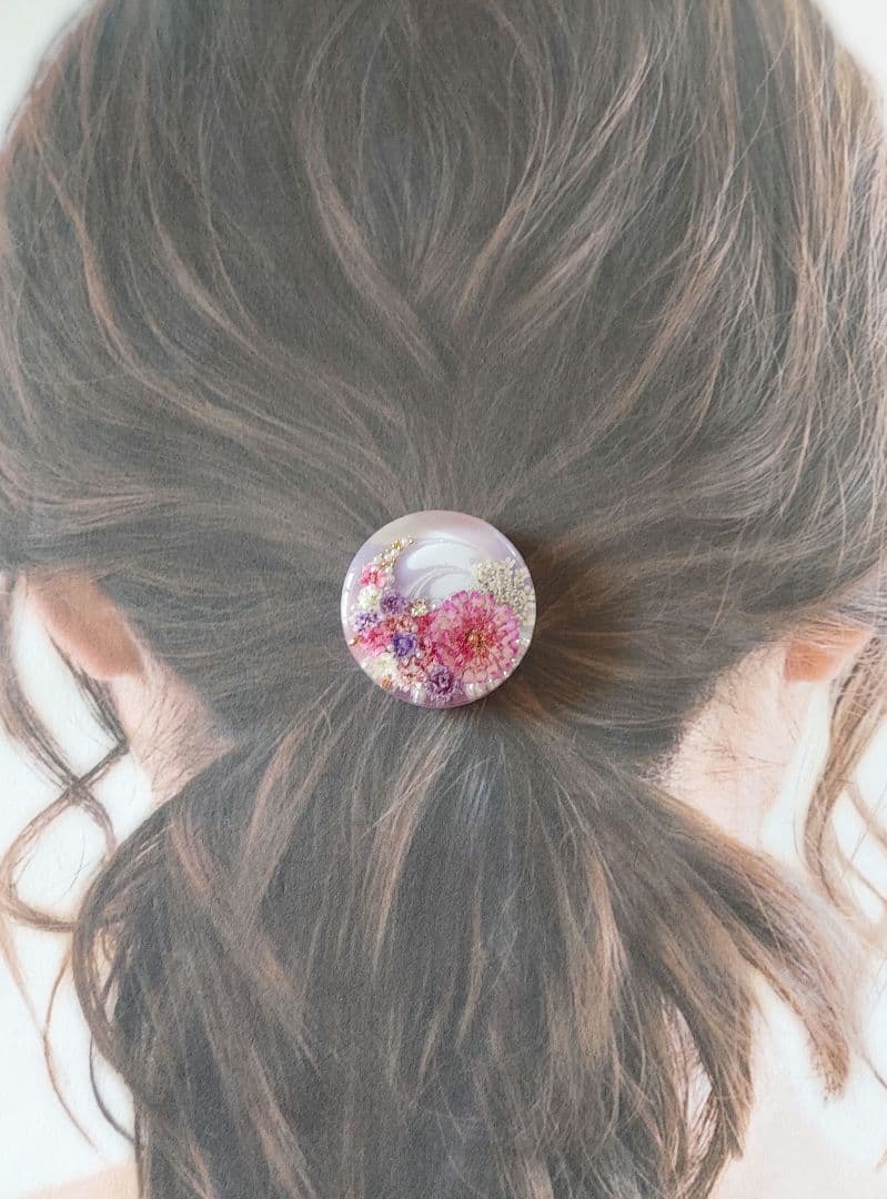 【1264】レジン　マトリカリア　ヘアゴム　ポニーフック　ブロ―チ　ハンドメイド