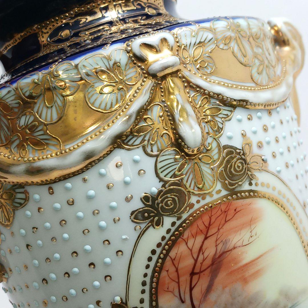 Y3036-3 オールドノリタケ マルキ印 風景文花瓶 輸出向け　L