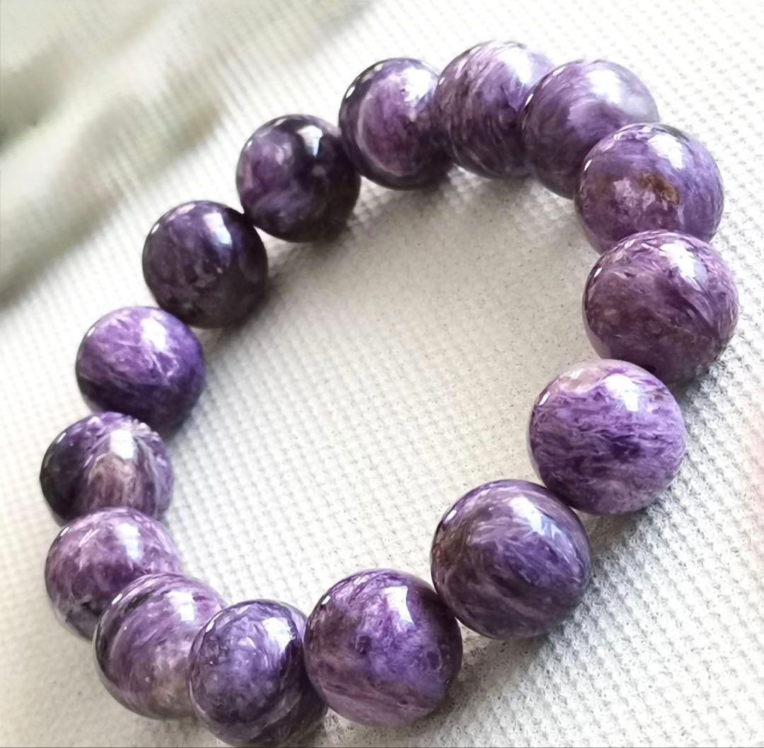 高品質 チャロアイト ブレス 数珠 鑑定書付き 大玉