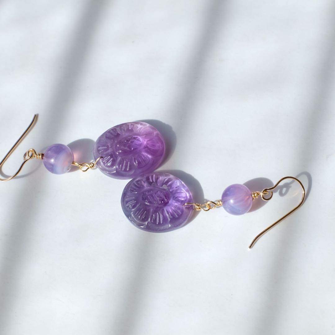 Kaya ♦︎アメジスト・マザーオブパールフラワーカービングチャーム