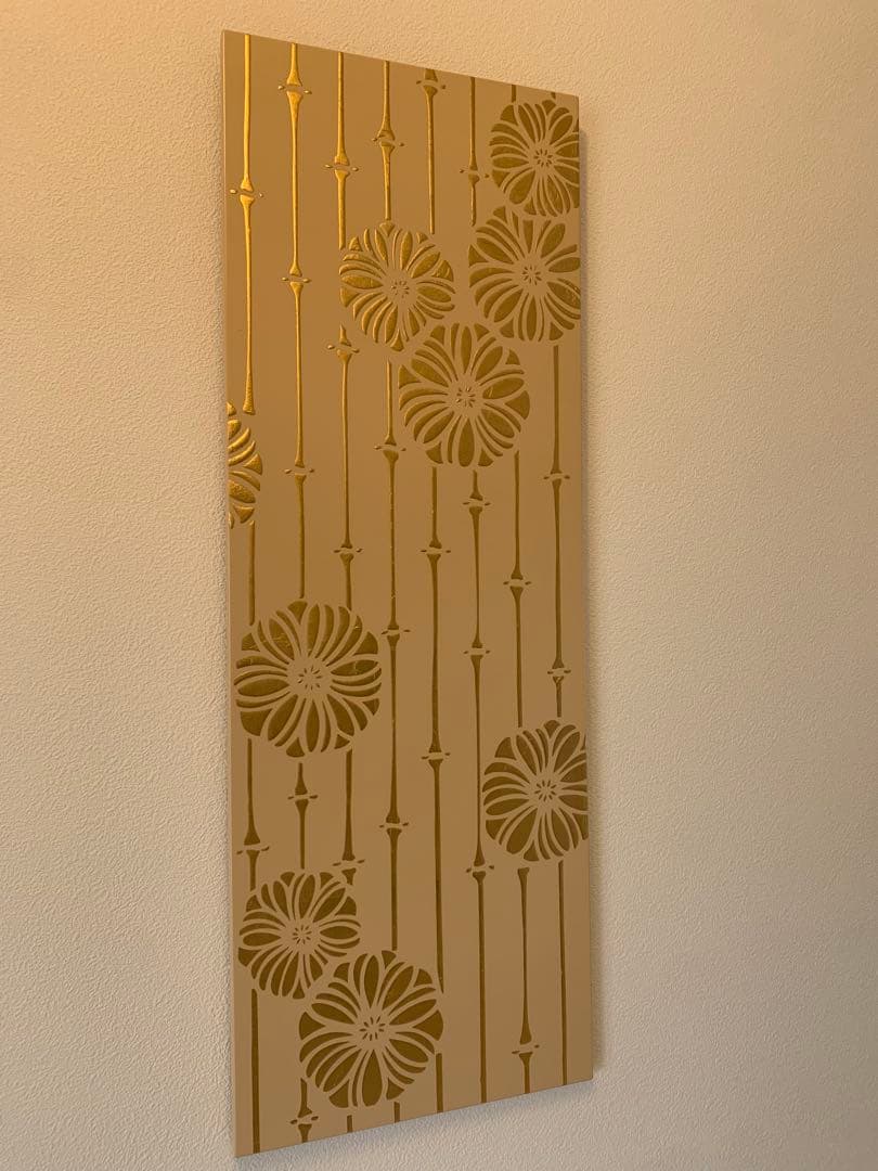 箔一 金沢箔 アートパネル 25×70cm 菊 竹 金箔 壁掛け インテリア