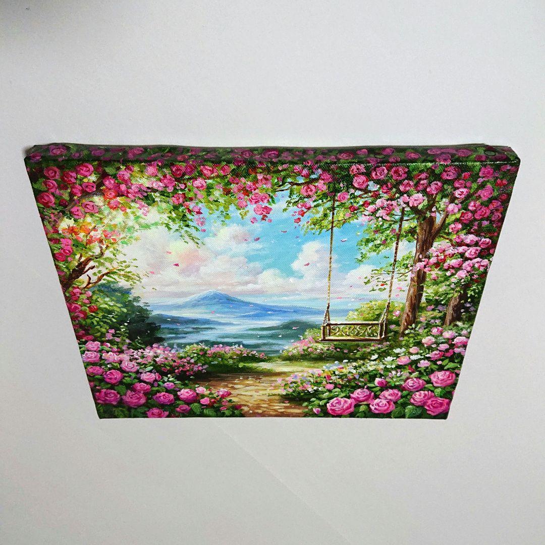 【薔薇のアーチ】アクリル画 F3 風景画 絵画