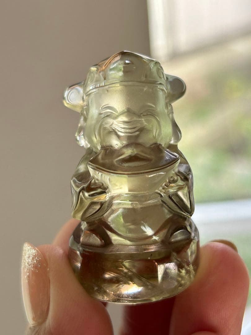 財運強化 ‼️天然石シトリン水晶 彫刻財神様　縁起物❣️　置物