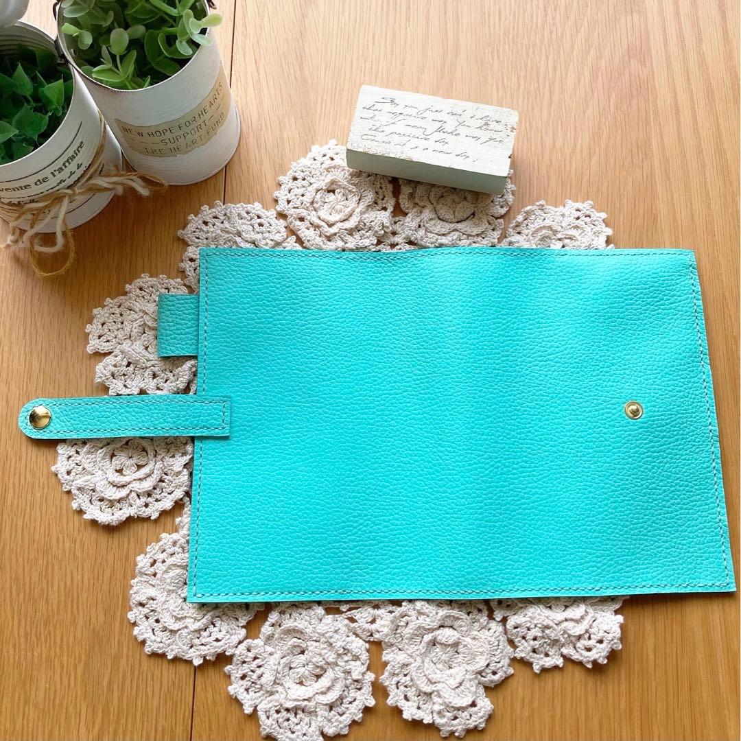 牛革 ティファニーブルー　B6 手帳カバー　本革　ベルト　ターコイズ