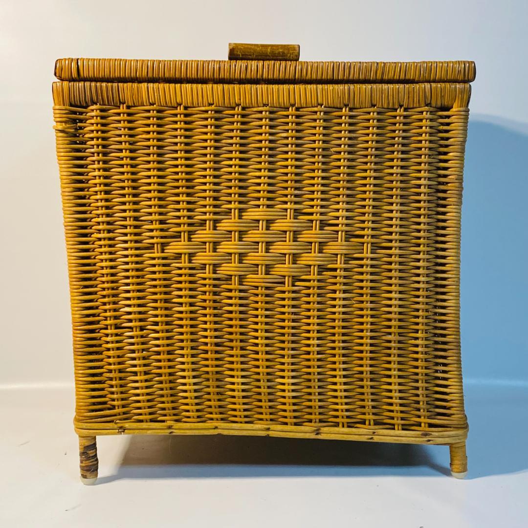 ラタン 籐 籠 蓋付 フタ 脚付 W45.5cm D29.5cm H49.5cm