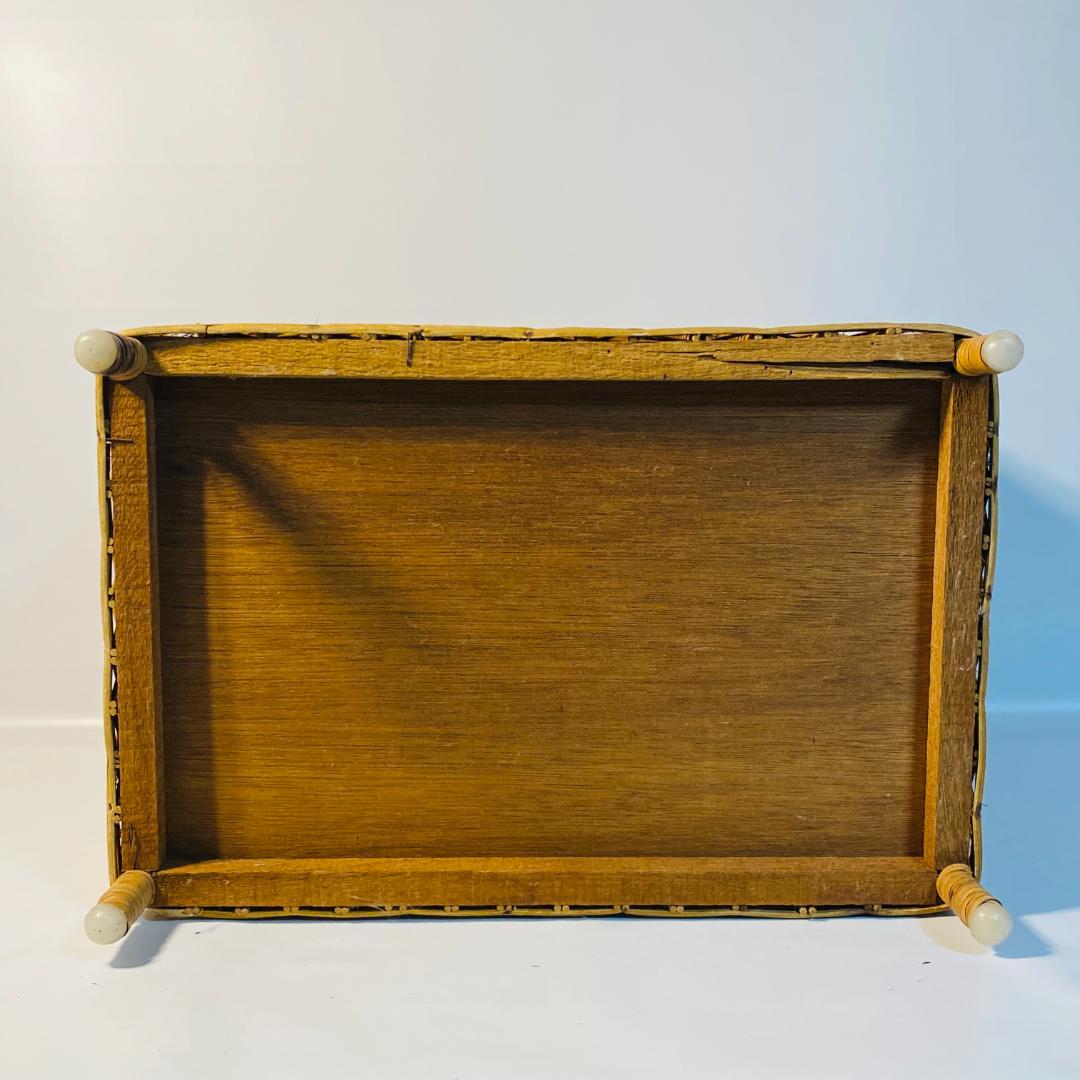 ラタン 籐 籠 蓋付 フタ 脚付 W45.5cm D29.5cm H49.5cm