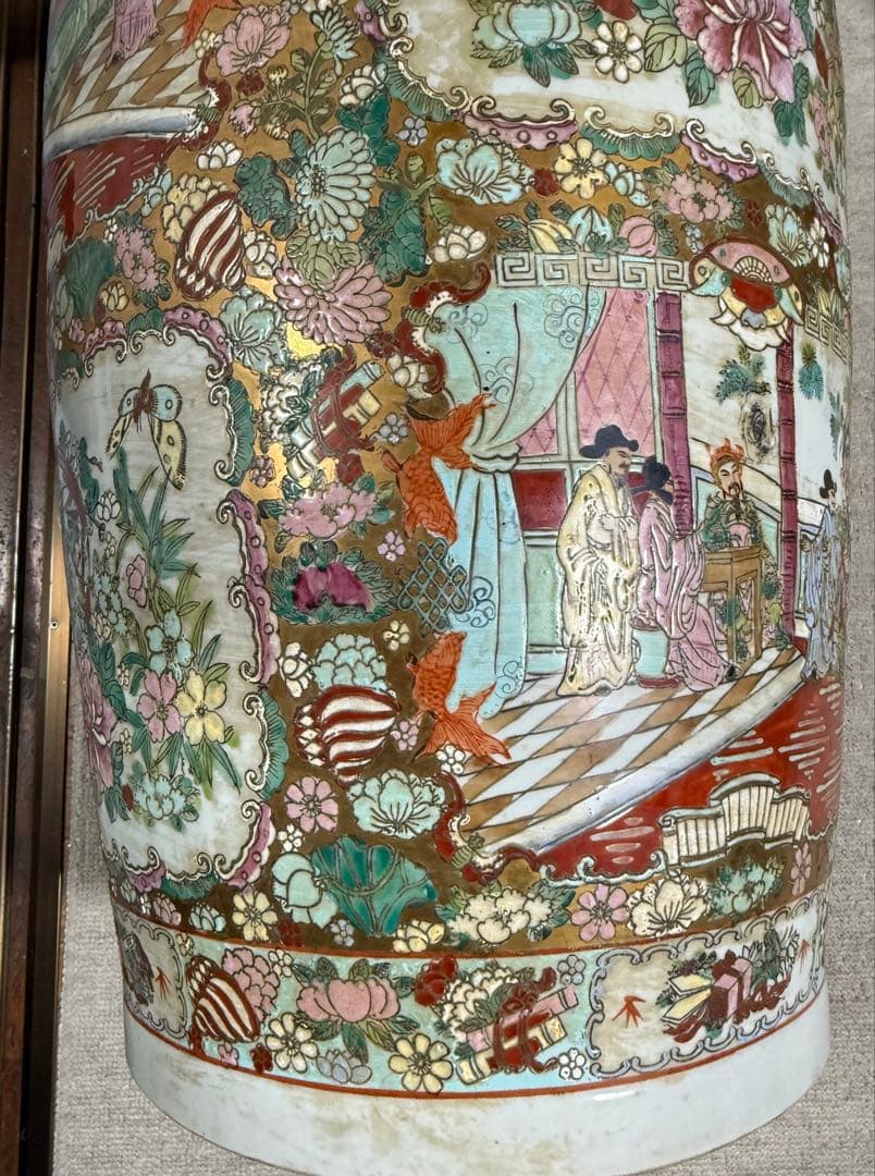 中国　色絵　人物図大瓶　大清乾隆年製銘　高さ約95cm 送料込み260408