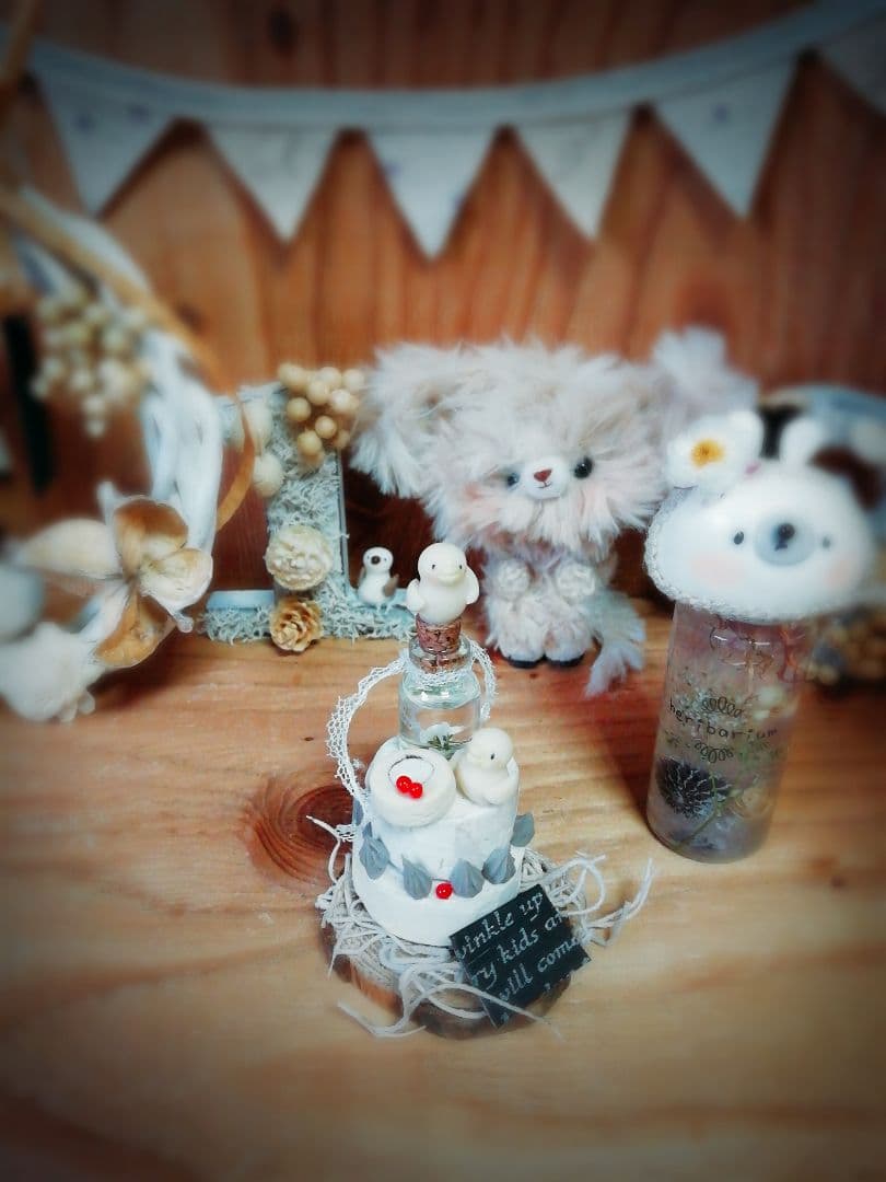 鳥さんとデコレーションケーキ○ミニチュア○