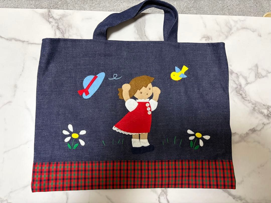 ファミリア風チェック　ハンドメイド　レッスンバッグ