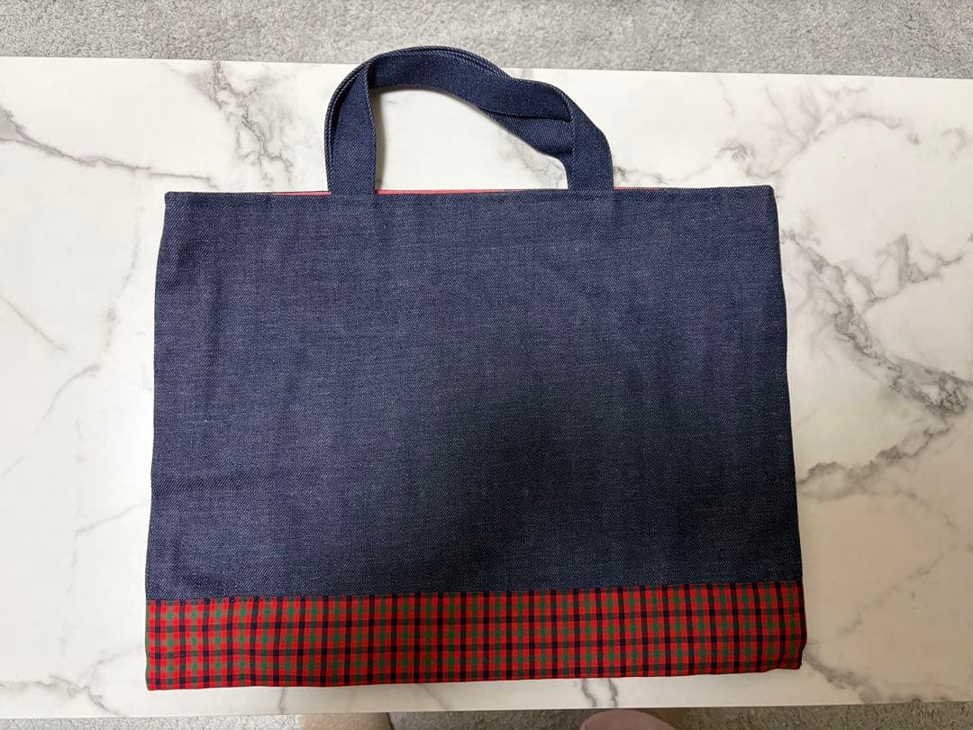 ファミリア風チェック　ハンドメイド　レッスンバッグ