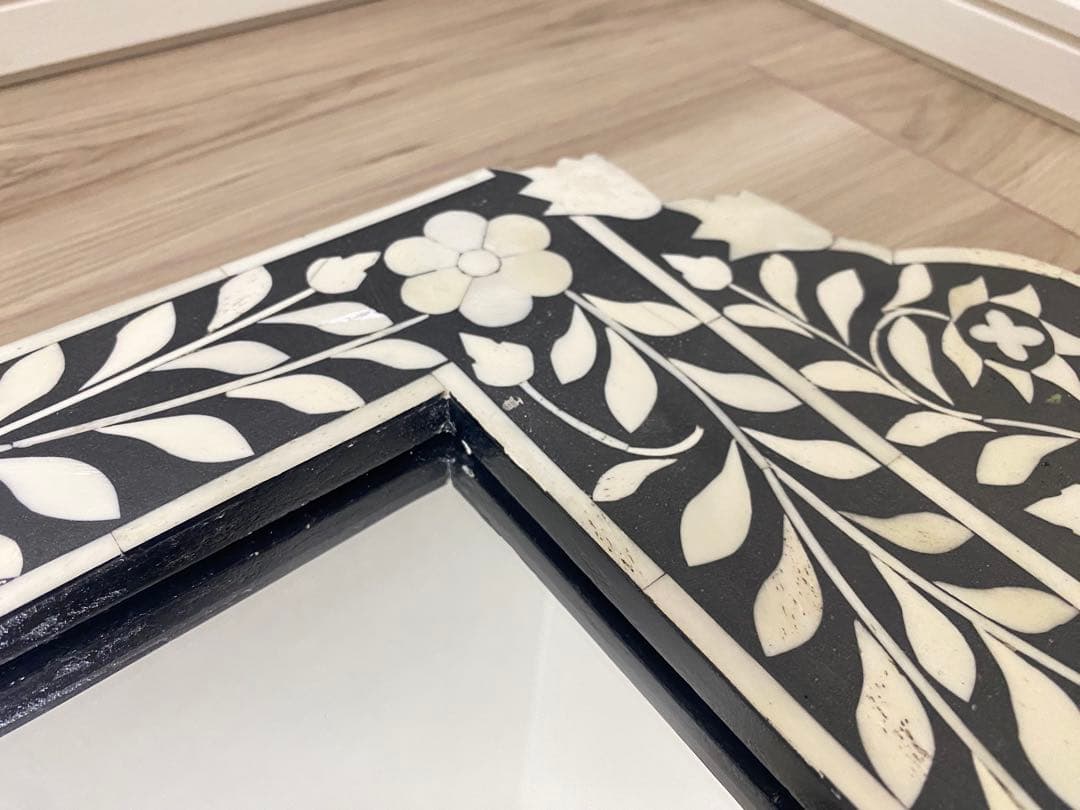 【希少品】ボーン・インレイ鏡　壁掛けミラー　象嵌　一点物　※最終値下げ