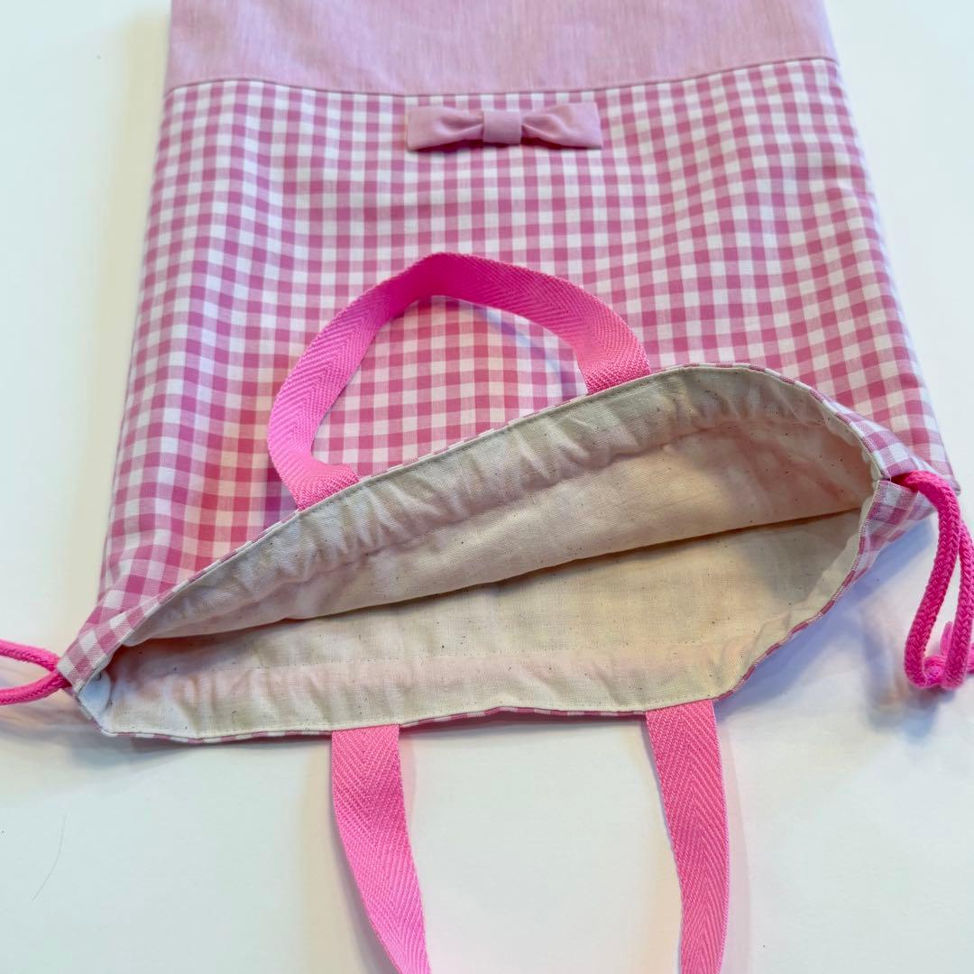 リボン　チェック　ピンク　入園入学3点セット　レッスンバック　体操着袋　上履き袋