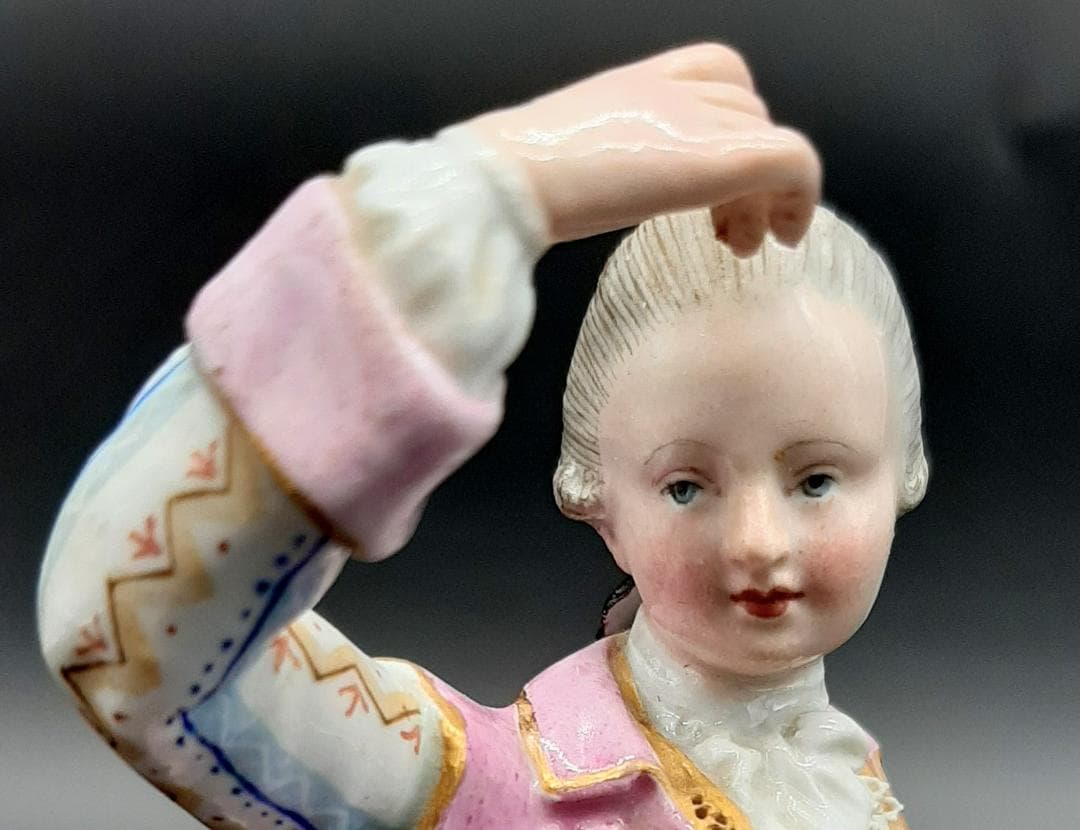 古マイセン大型フィギュリン『花摘みの男』美品◆1級品 ボタン剣アンティーク