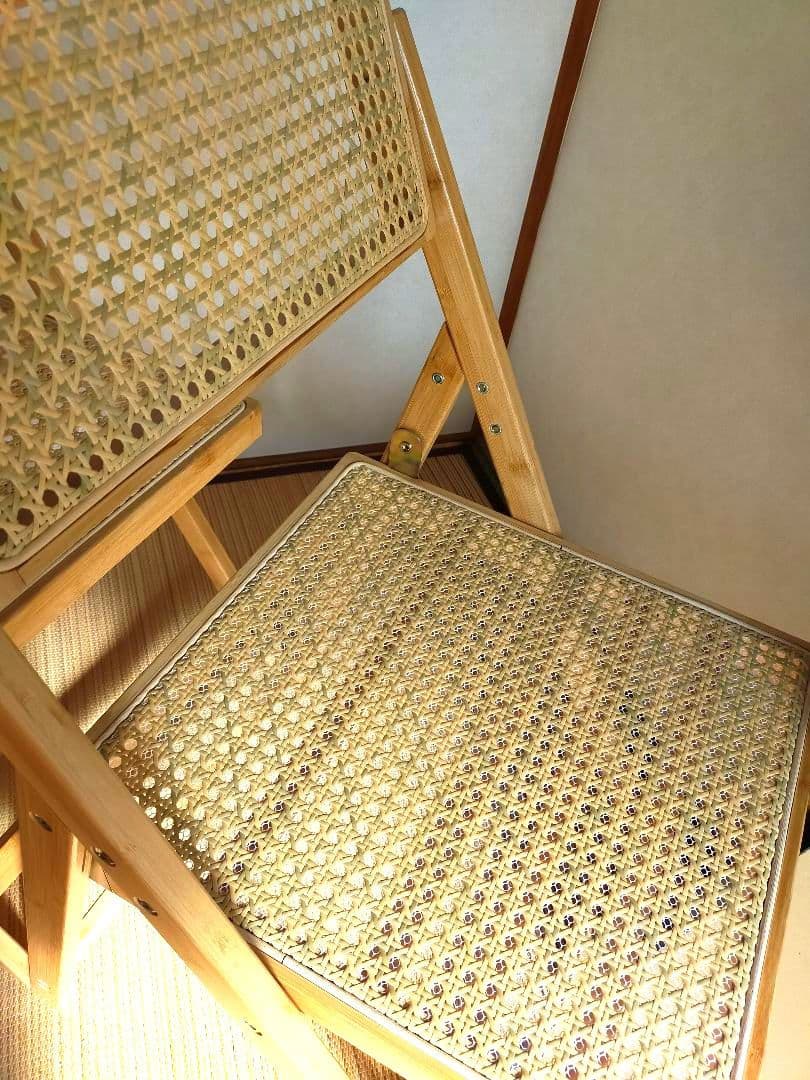 【美品】ラタンチェア 　折りたたみ　籐編み　椅子　木製　2脚
