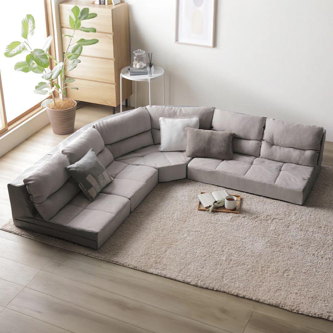 日本製 組み替えできる フロアコーナーソファ 4～5人掛け 4点セット グレー