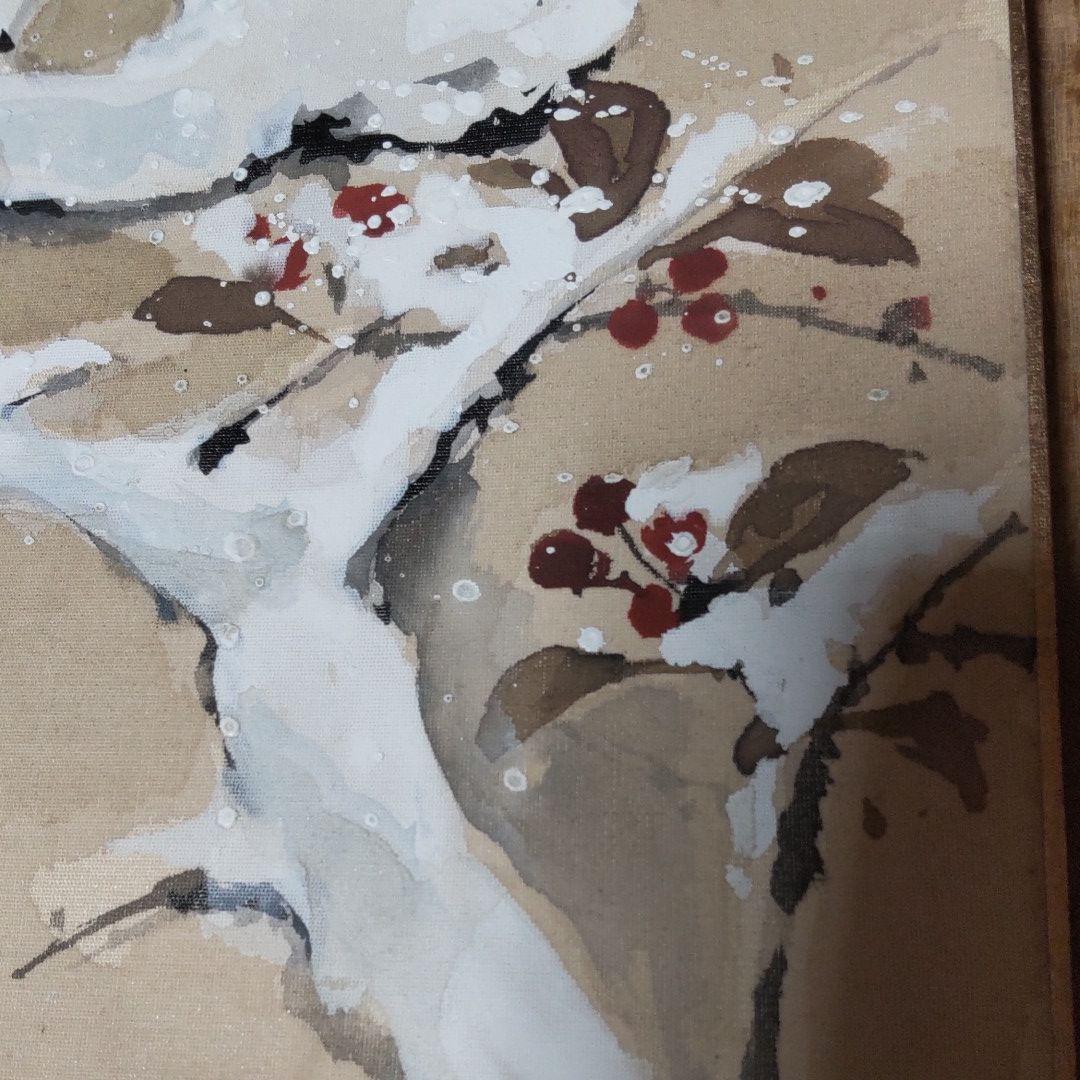 伊藤渓水「雪中黄鶲」【真筆】日本画 #岐阜委託No,5（緑ノート）