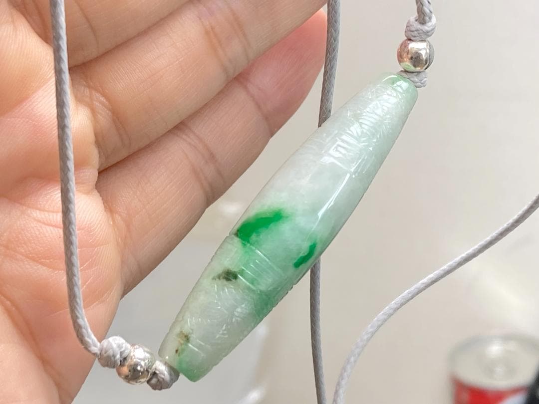RS9-33 氷糯種 錦鯉 天珠 ペンダント 陽緑 本翡翠 ルース ネックレス