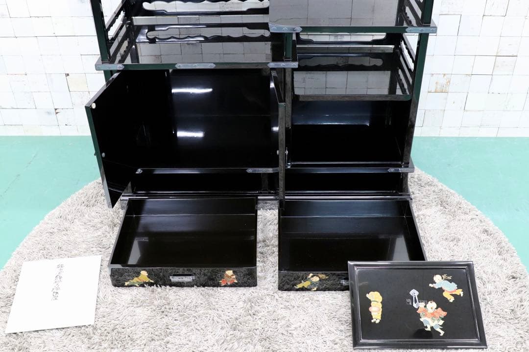 GMGS27○最高峰 西塚朝光 茶棚 飾り棚 唐子図 サイドボード 和家具 輪