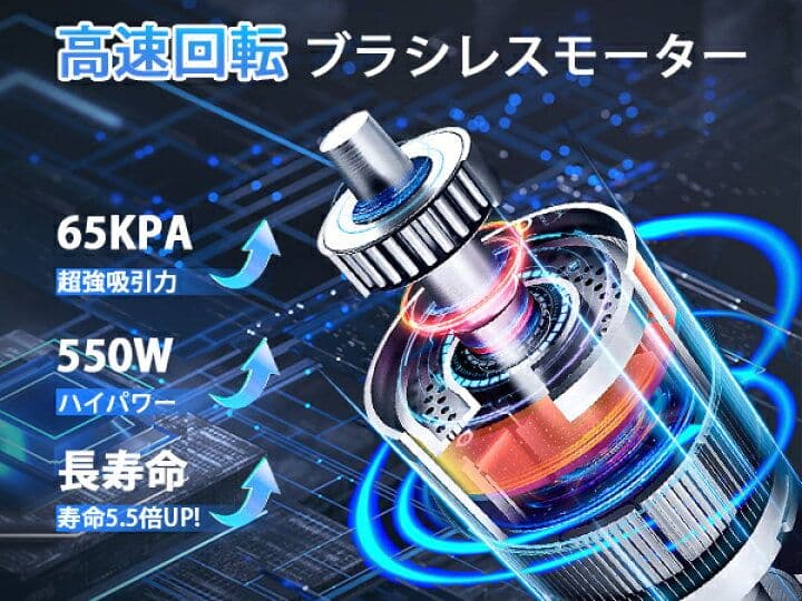 コードレス掃除機 スティッククリーナー 65分連続稼働 サイクロン式 強力吸引
