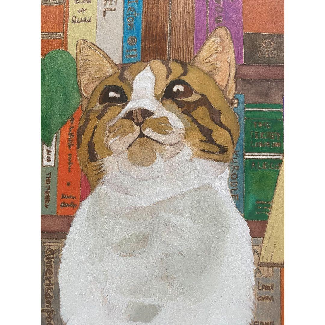 《送料無料》原画「書斎の猫2」猫イラスト