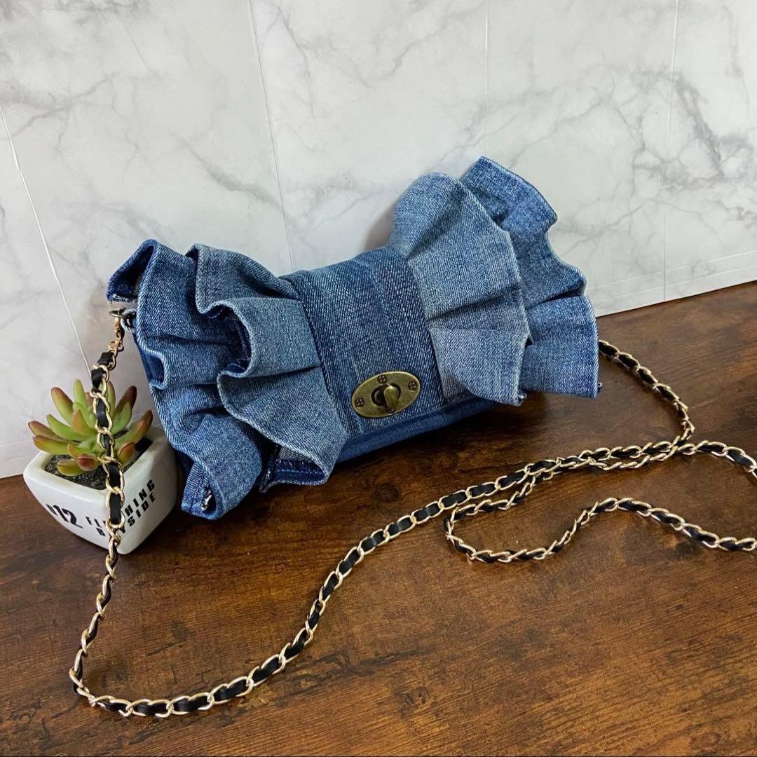 デニムリメイク〈フリル付き長財布〉お財布バッグ ハンドメイド