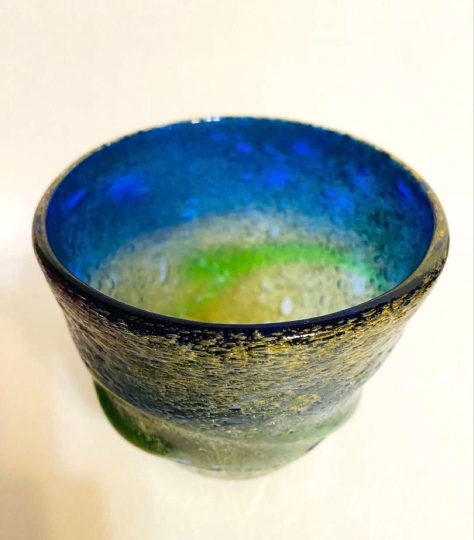琉球ガラス　稲嶺盛吉グラス　高さ口径9cm
