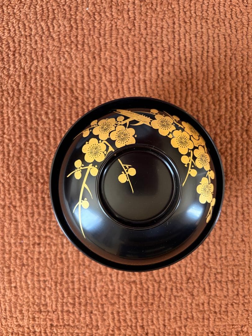 耕治作 溜塗 梅花蒔絵 吸物椀 5客揃い 木箱・栞付 未使用 美品