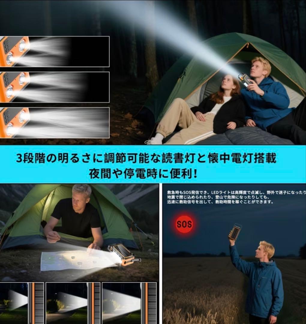 80000mAh大容量&手回し充電22.5W ソーラーモバイルバッテリー