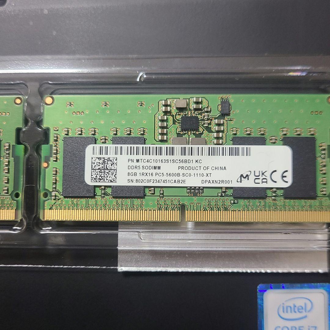 Micron製 ノートPC用 DDR5 メモリ 8GB×2枚セット 合計16GB